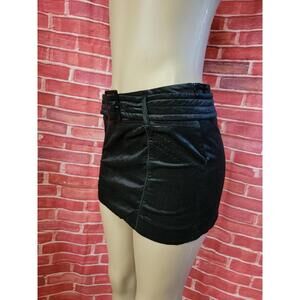 BILLTORNADE VERY CUTE BELTED MINI SKIRT BLACK STRETCHY FAUX SUEDE SIZE 38 #CB5